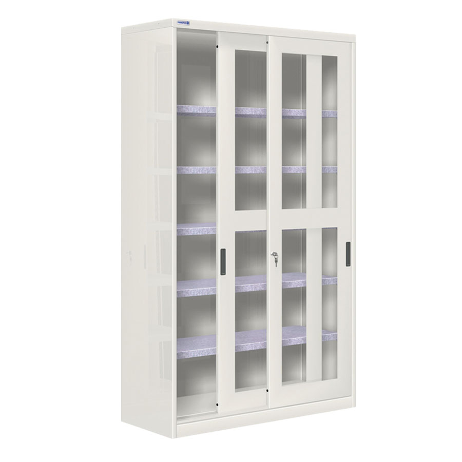 [024359] Armario de puertas correderas con ventana y 5 estantes ajustables - Dim.: 1200x450x2000h mm - gris ral 7035