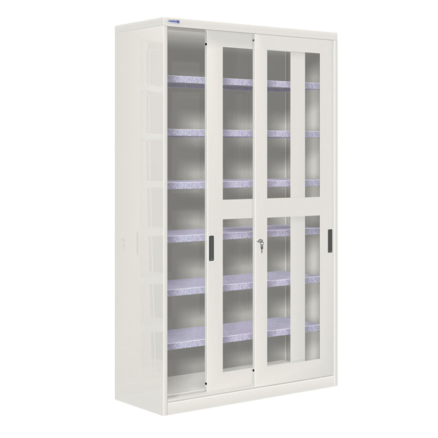 [024361] Armario de puertas correderas con ventana y 6 estantes ajustables - Dim.: 1200x450x2000h mm - gris ral 7035