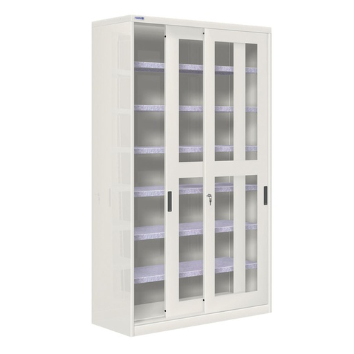 [024361] Armario de puertas correderas con ventana y 6 estantes ajustables - Dim.: 1200x450x2000h mm - gris ral 7035