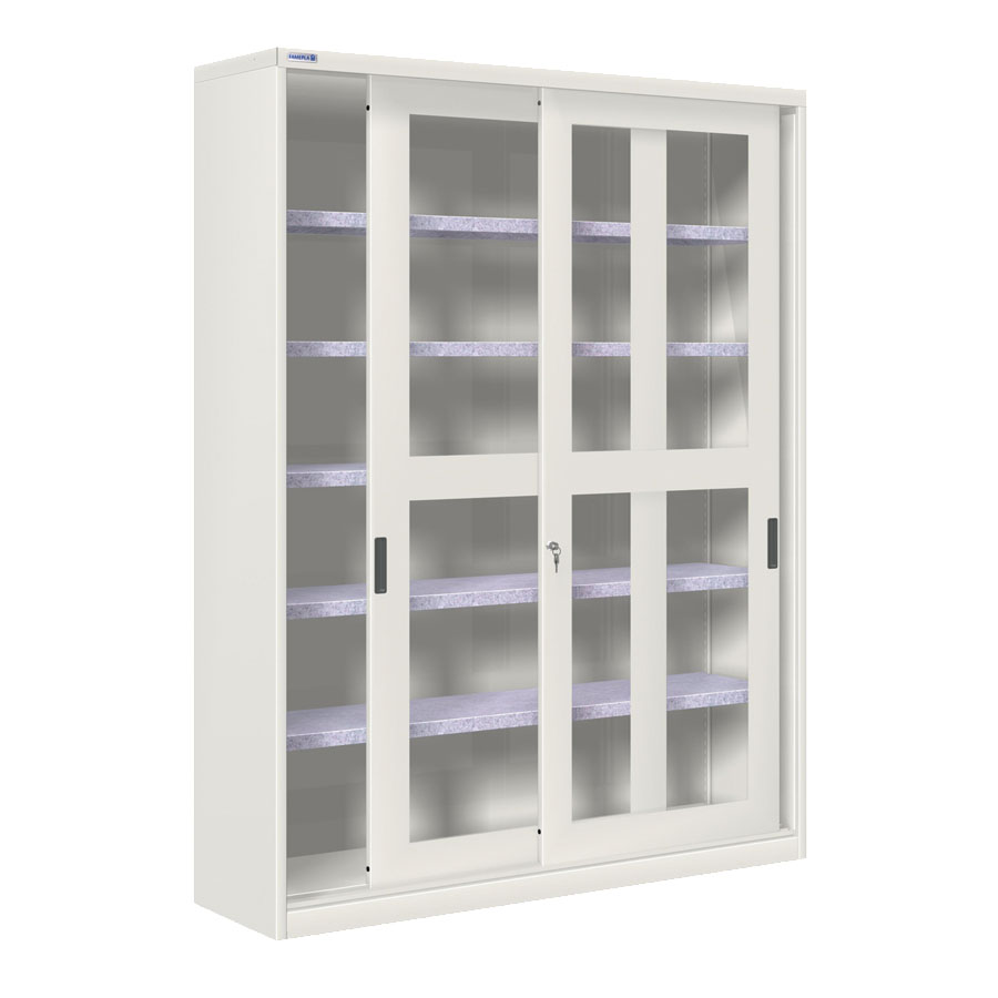 [024365] Armario de puertas correderas con ventana y 5 estantes ajustables - Dim.: 1420x450x2000h mm - gris ral 7035