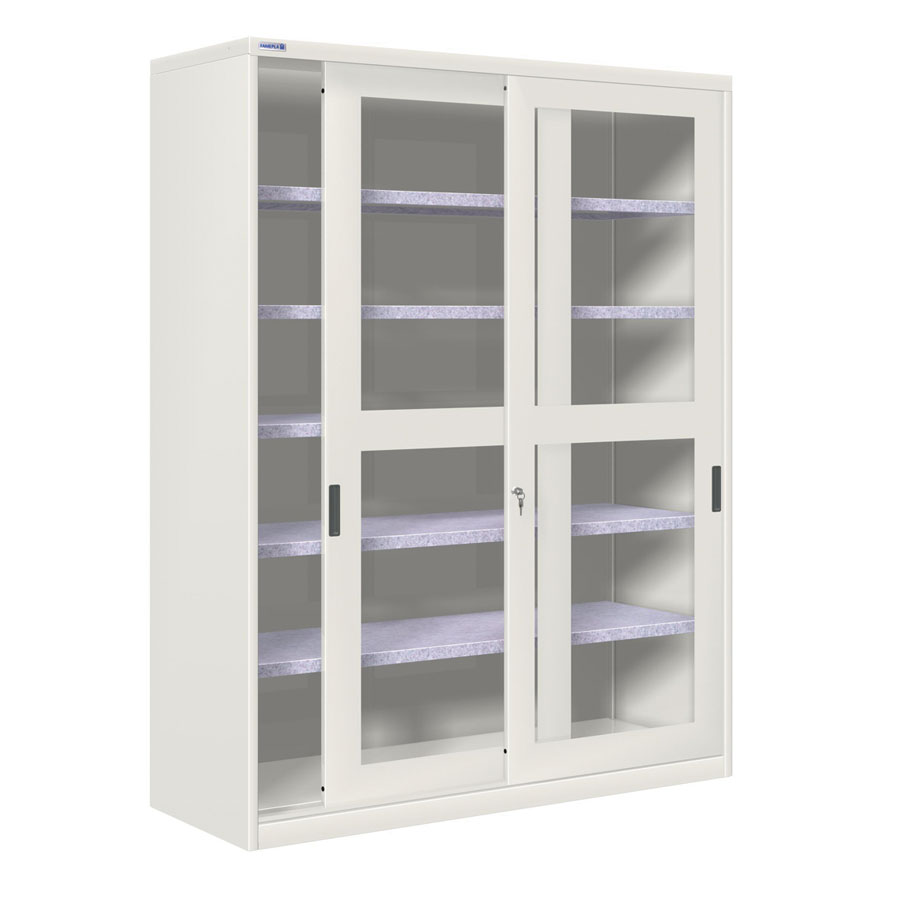 [024377] Armario de puertas correderas con ventana y 5 estantes ajustables - Dim.: 1420x600x2000h mm - gris ral 7035