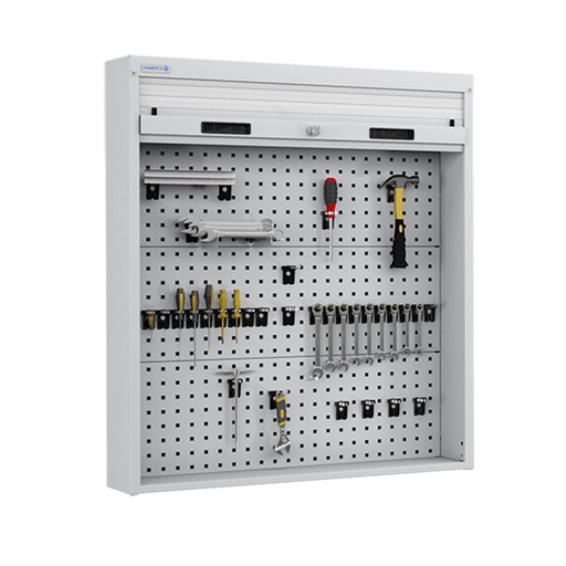 [024518] Armario metálico con persiana y paneles interiores perforados para herramientas - Dim.: 952x210x1114h mm - Gris ral 7035