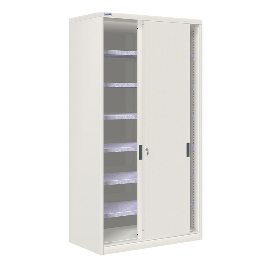 [024754] Armario de puertas correderas con 6 estantes ajustables - Dim.: 1026x600x2000h mm - gris ral 7035