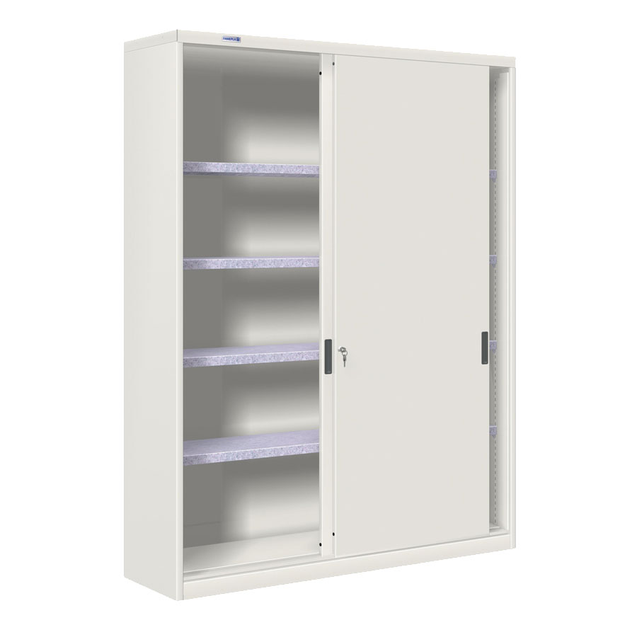 [024808] Armario de puertas correderas con 4 estantes ajustables - Dim.: 1420x450x2000h mm - gris ral 7035