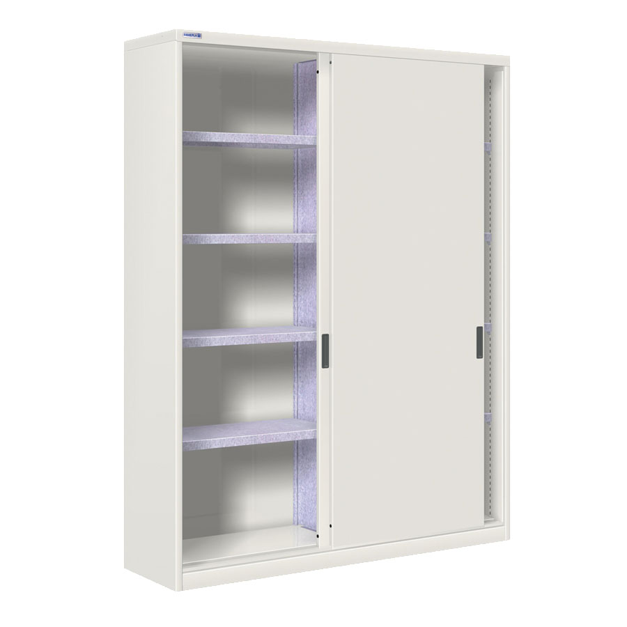 [024818] Armario de puertas correderas con divisor central y 8 estantes regulables - Dim.: 1420x450x2000h mm - gris ral 7035