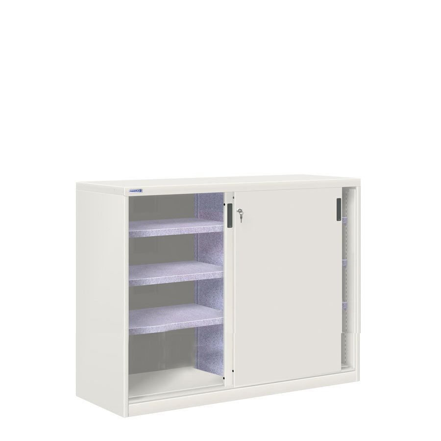 [024841] Armario de puertas correderas con divisor central y 6 estantes ajustables - Dim.: 1420x600x1000h mm - gris ral 7035