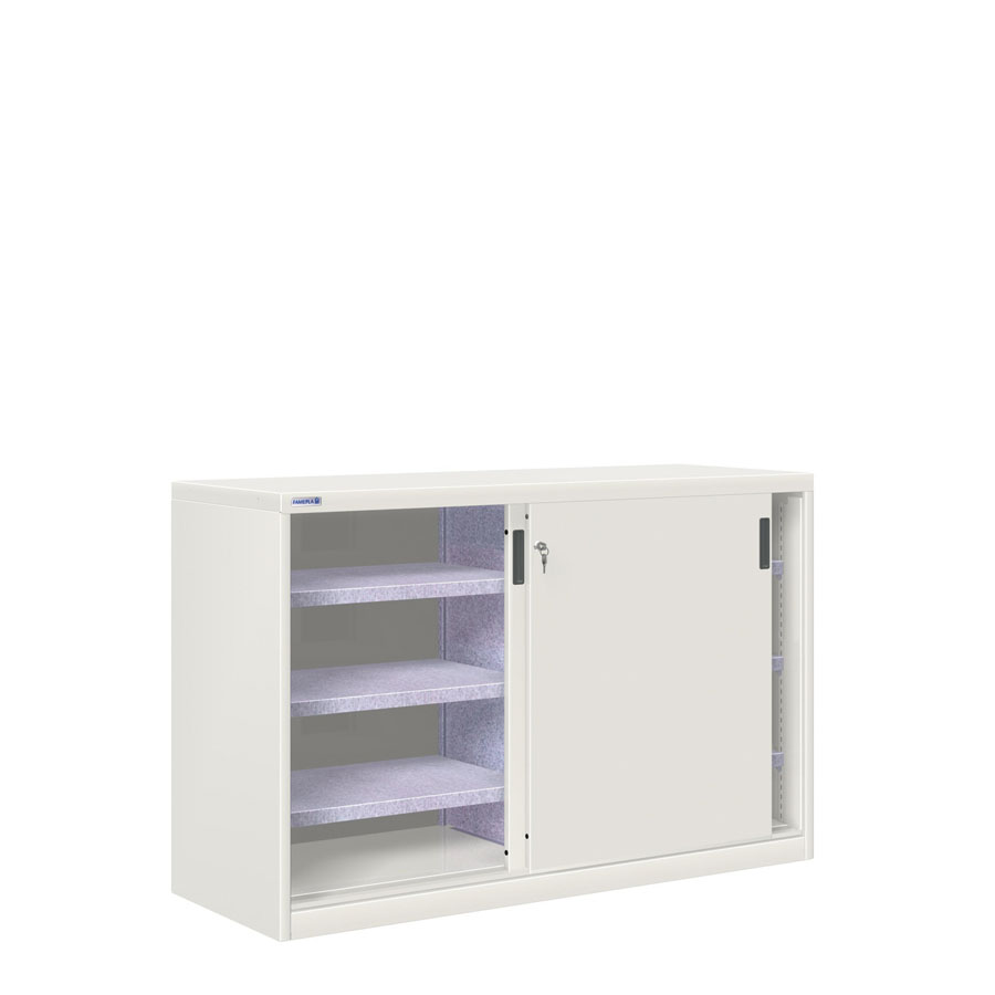 [024842] Armario de puertas correderas con divisor central y 6 estantes ajustables - Dim.: 1420x600x1200h mm - gris ral 7035