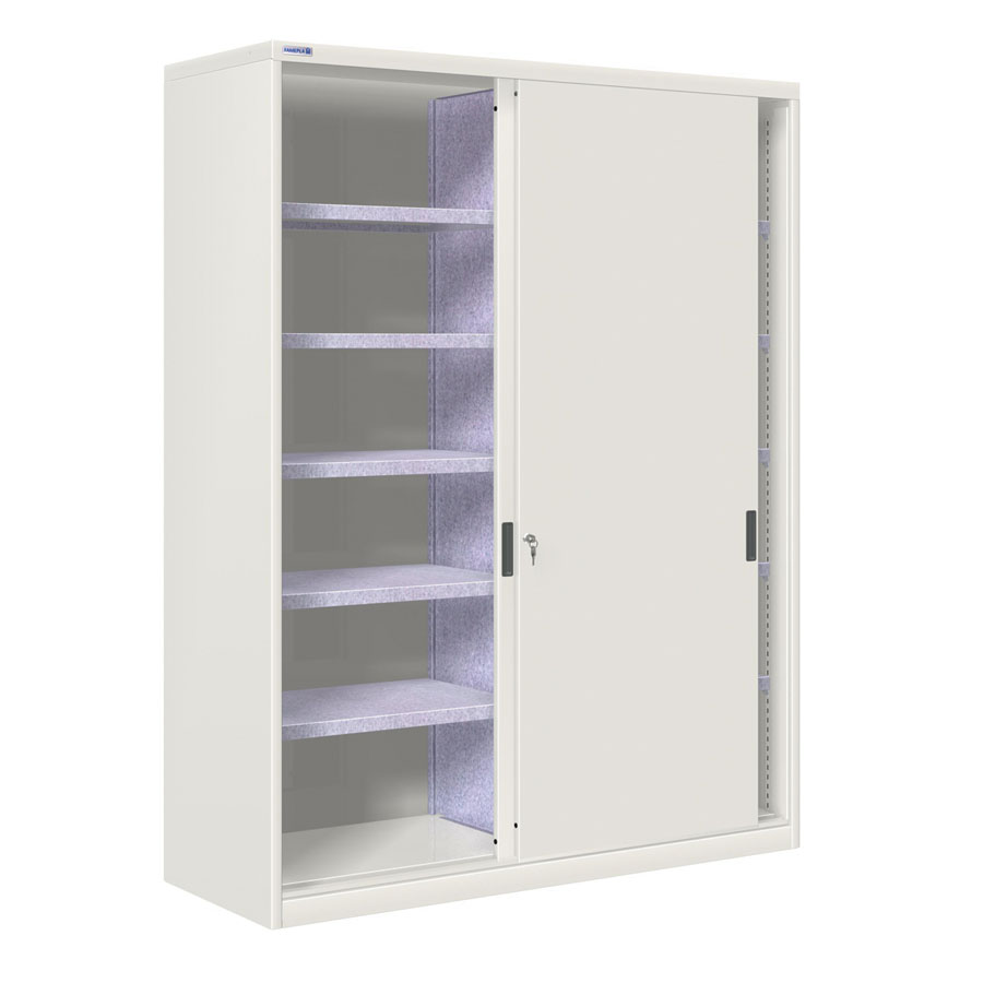 [024850] Armario de puertas correderas con divisor central y 10 estantes regulables - Dim.: 1420x600x2000h mm - gris ral 7035