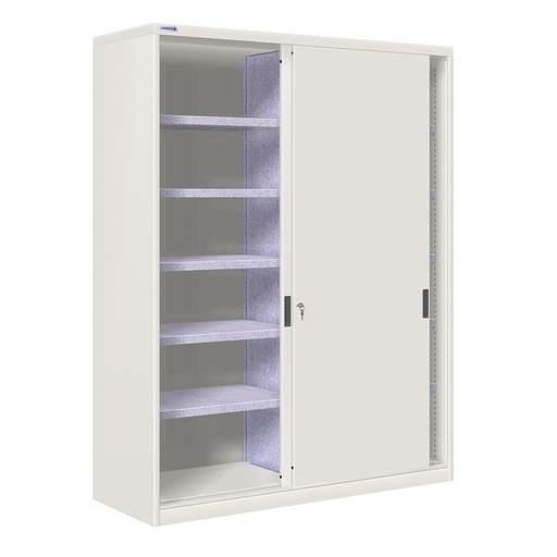 [024850] Armario de puertas correderas con divisor central y 10 estantes regulables - Dim.: 1420x600x2000h mm - gris ral 7035