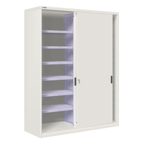 [024852] Armario de puertas correderas con divisor central y 12 estantes regulables - Dim.: 1420x600x2000h mm - gris ral 7035