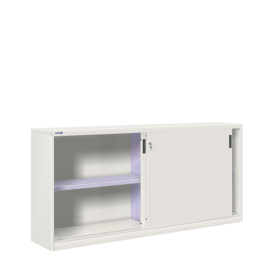 [024856] Armario de puertas correderas con divisor central y 2 estantes ajustables - Dim.: 2052x450x1000h mm - gris ral 7035