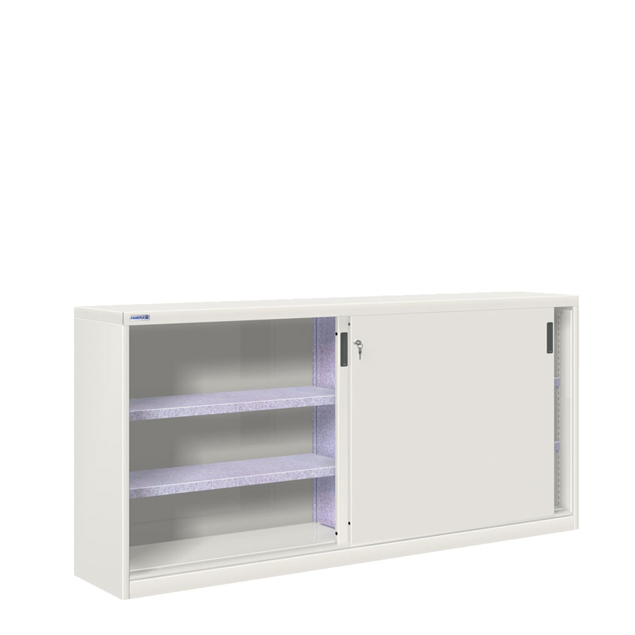 [024858] Armario de puertas correderas con divisor central y 4 estantes ajustables - Dim.: 2052x450x1000h mm - gris ral 7035