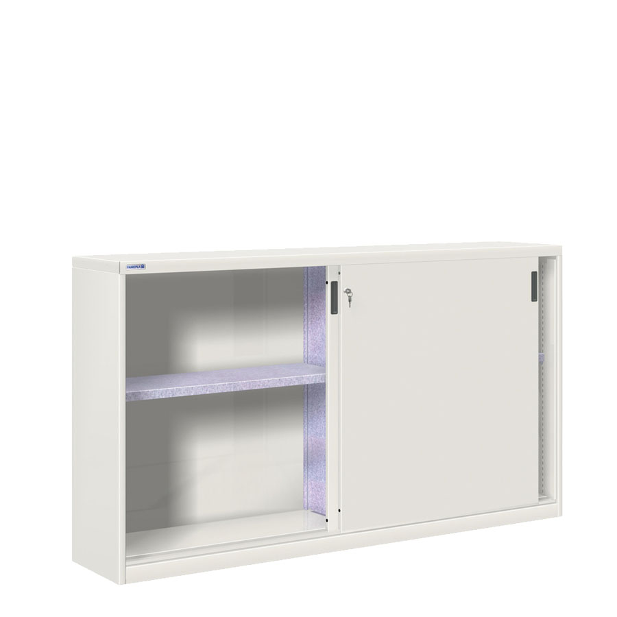 [024860] Armario de puertas correderas con divisor central y 2 estantes ajustables - Dim.: 2052x450x1200h mm - gris ral 7035