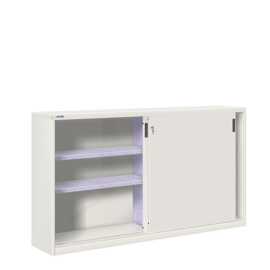 [024862] Armario de puertas correderas con divisor central y 4 estantes ajustables - Dim.: 2052x450x1200h mm - gris ral 7035