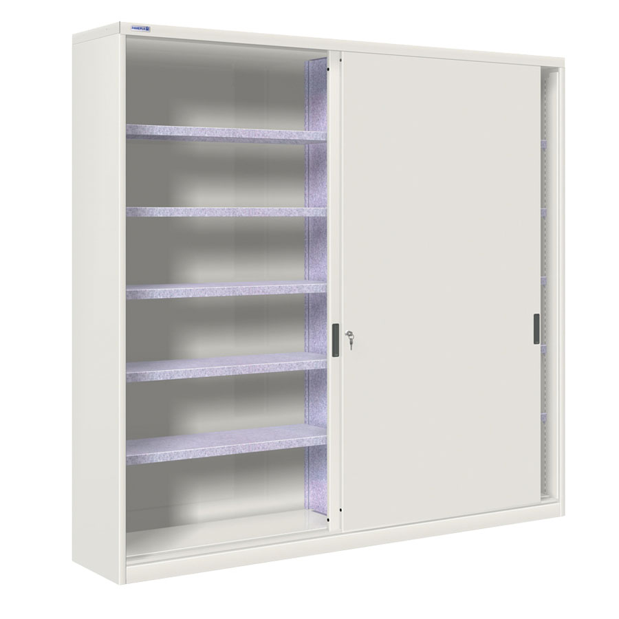 [024864] Armario de puertas correderas con divisor central y 10 estantes ajustables - Dim.: 2052x450x2000h mm - gris ral 7035