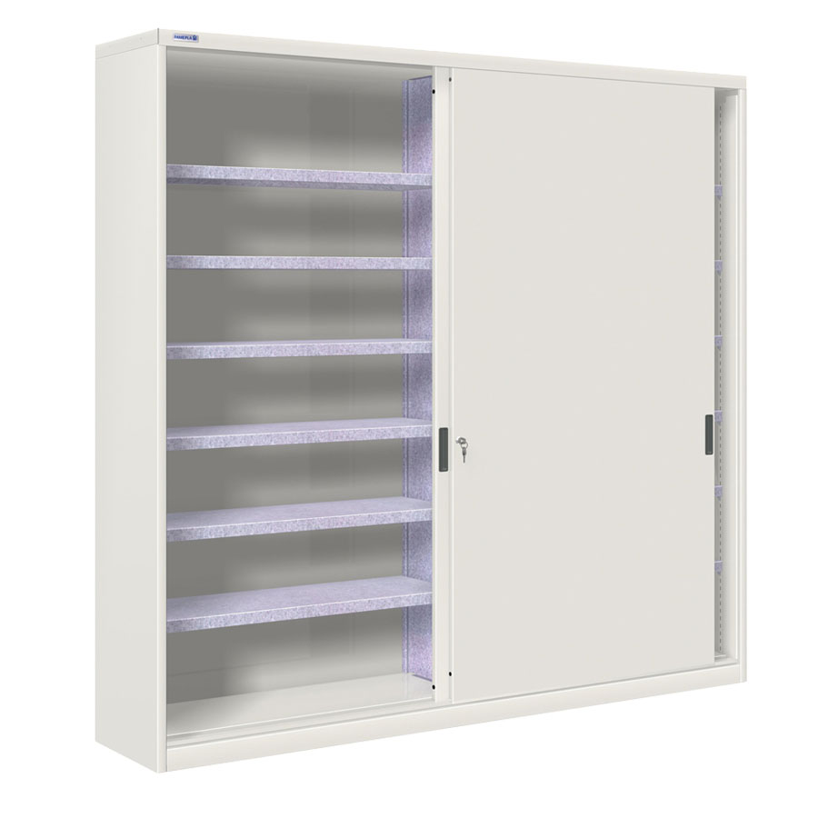 [024866] Armario de puertas correderas con divisor central y 12 estantes ajustables - Dim.: 2052x450x2000h mm - gris ral 7035