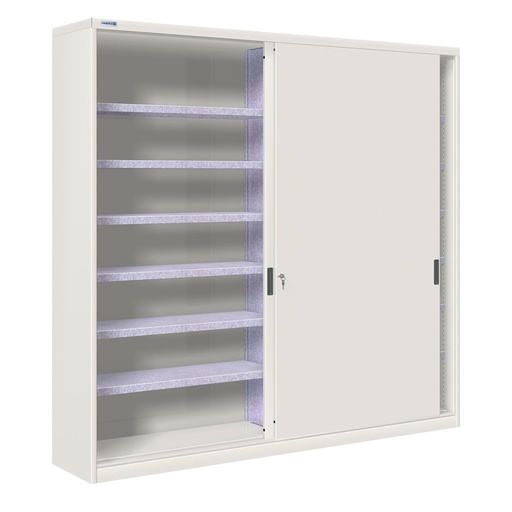 [024866] Armario de puertas correderas con divisor central y 12 estantes ajustables - Dim.: 2052x450x2000h mm - gris ral 7035