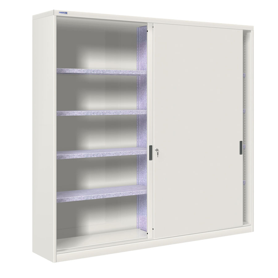 [024868] Armario de puertas correderas con divisor central y 8 estantes ajustables - Dim.: 2052x450x2000h mm - gris ral 7035