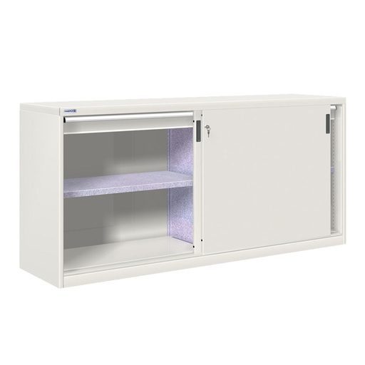 [024871] Armario de puertas correderas con divisor, 2 estantes y 2 cajones ext. simple - Dim.: 2052x600x1000h mm - gris ral 7035