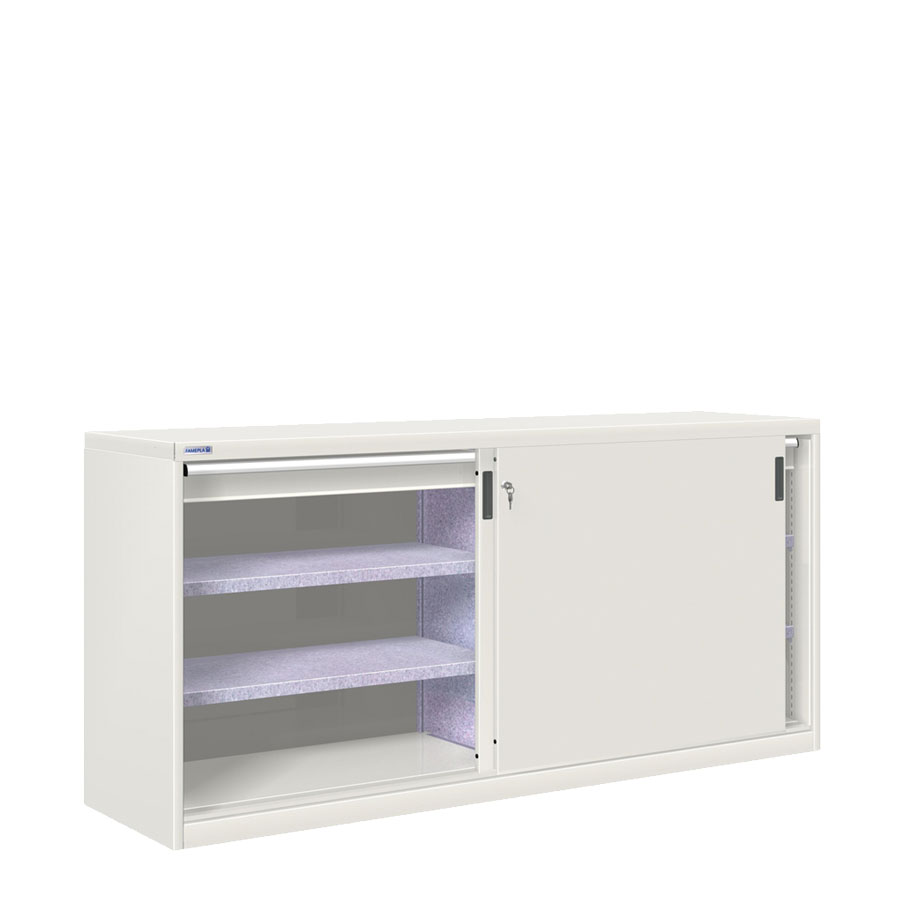 [024876] Armario de puertas correderas con divisor, 4 estantes y 2 cajones ext. total - Dim.: 2052x600x1000h mm - gris ral 7035