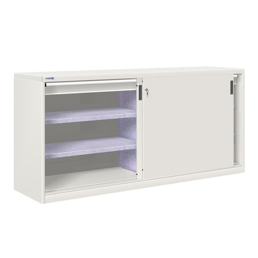 [024876] Armario de puertas correderas con divisor, 4 estantes y 2 cajones ext. total - Dim.: 2052x600x1000h mm - gris ral 7035