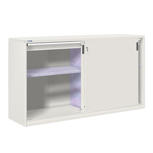 [024884] Armario de puertas correderas con divisor, 2 estantes y 2 cajones ext. total - Dim.: 2052x600x1200h mm - gris ral 7035