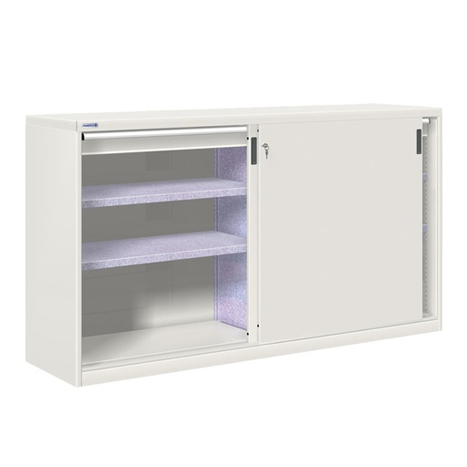 [024888] Armario de puertas correderas con divisor, 4 estantes y 2 cajones ext. total - Dim.: 2052x600x1200h mm - gris ral 7035