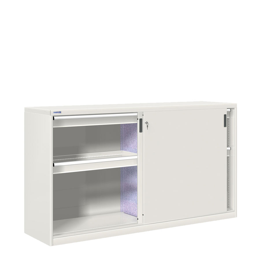 [024891] Armario de puertas correderas con divisor y 4 cajones extracción total - Dim.: 2052x600x1200h mm - gris ral 7035