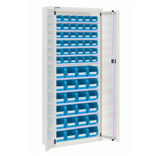 [025140] Armario metálico de puertas batientes con 11 estantes regulables y 60 cajas - dim.: 700x270x1650h mm - Gris ral 7035