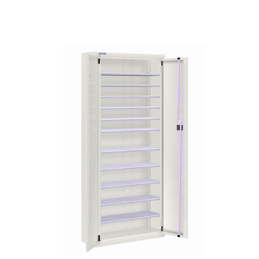 [025141] Armario metálico de puertas batientes con 11 estantes regulables (sin cajas) - dim.: 700x270x1650h mm - Gris ral 7035