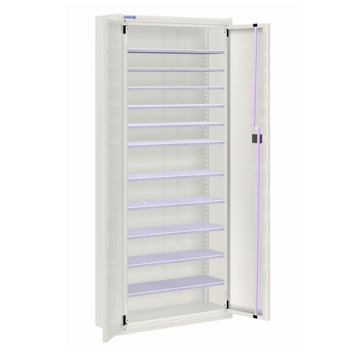 [025141] Armario metálico de puertas batientes con 11 estantes regulables (sin cajas) - dim.: 700x270x1650h mm - Gris ral 7035