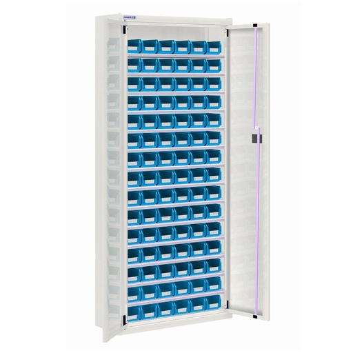 [025142] Armario metálico de puertas batientes con 14 estantes regulables y 90 cajas - dim.: 700x270x1650h mm - Gris ral 7035