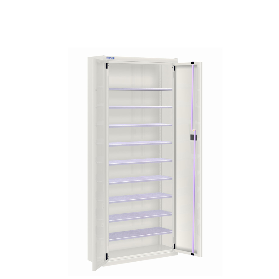 [025145] Armario metálico de puertas batientes con 9 estantes regulables (sin cajas) - dim.: 700x270x1650h mm - Gris ral 7035