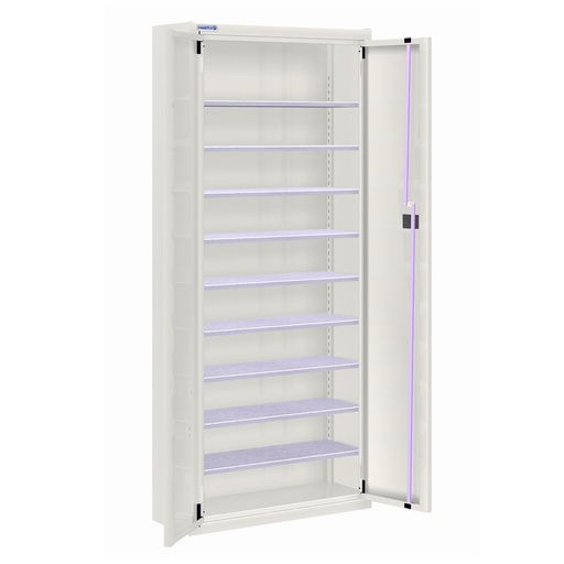 [025145] Armario metálico de puertas batientes con 9 estantes regulables (sin cajas) - dim.: 700x270x1650h mm - Gris ral 7035