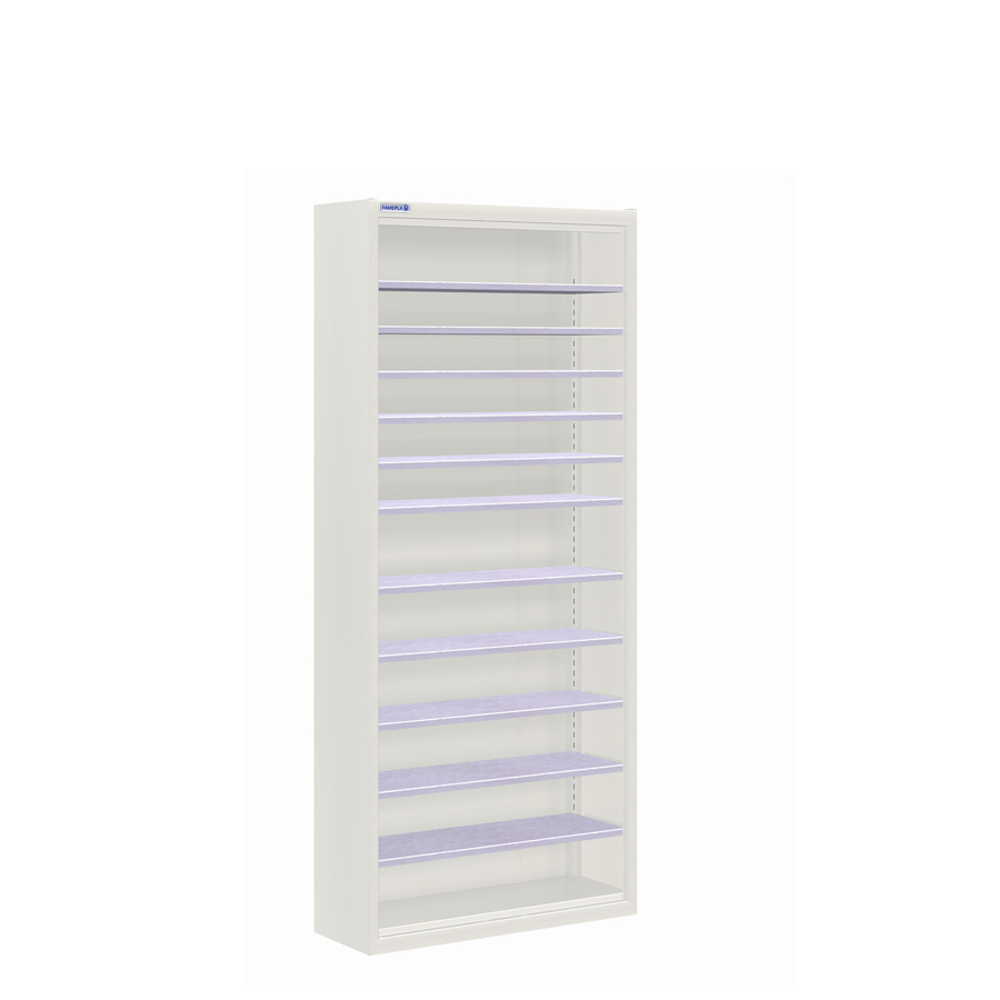 [025149] Armario metálico porta cajas sin puertas con 11 estantes regulables (sin cajas) - dim.: 700x270x1650h mm - Gris ral 7035