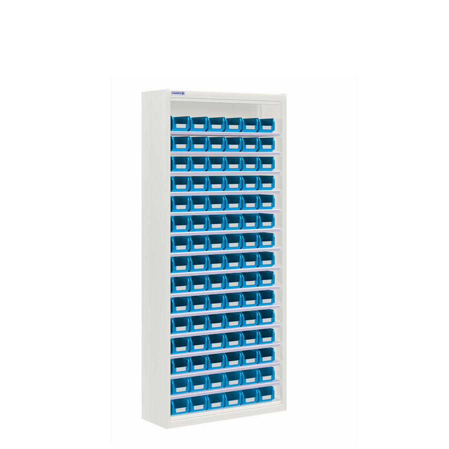 [025150] Armario metálico porta cajas sin puertas con 14 estantes regulables y 90 cajas - dim.: 700x270x1650h mm - Gris ral 7035