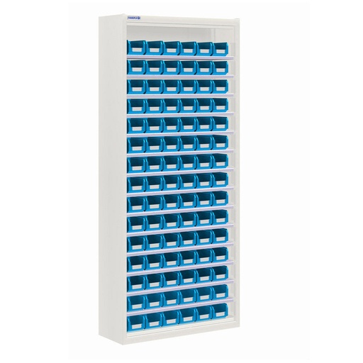 [025150] Armario metálico porta cajas sin puertas con 14 estantes regulables y 90 cajas - dim.: 700x270x1650h mm - Gris ral 7035