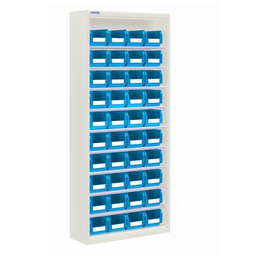[025152] Armario metálico porta cajas sin puertas con 9 estantes regulables y 40 cajas - dim.: 700x270x1650h mm - Gris ral 7035