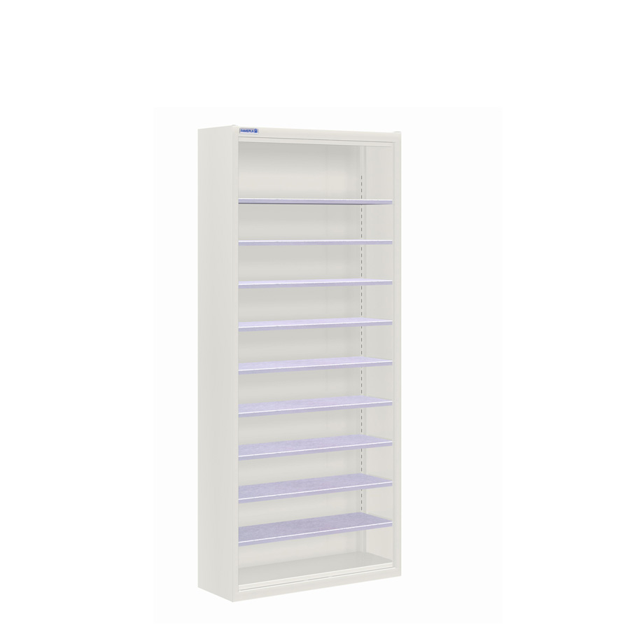 [025153] Armario metálico porta cajas sin puertas con 9 estantes regulables (sin cajas) - dim.: 700x270x1650h mm - Gris ral 7035