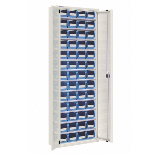 [025154] Armario metálico de puertas batientes con 12 estantes regulables y 52 cajas - dim.: 700x270x2000h mm - Gris ral 7035