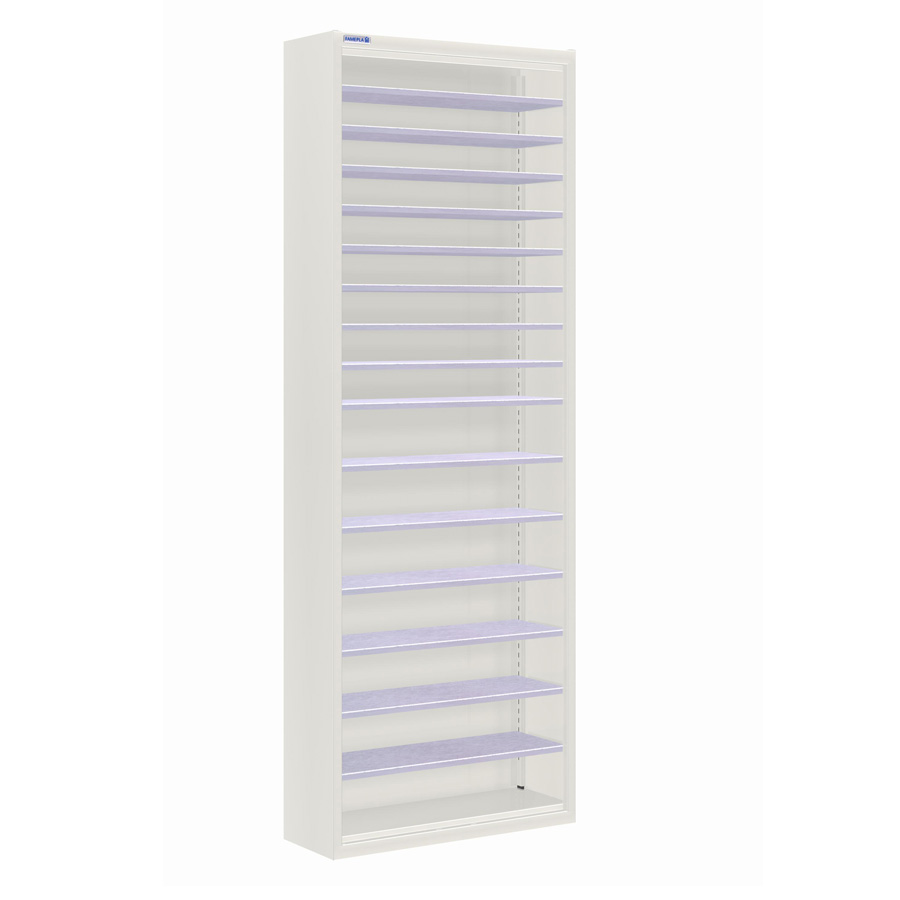 [025165] Armario metálico porta cajas sin puertas con 15 estantes regulables (sin cajas) - dim.: 700x270x2000h mm - Gris ral 7035