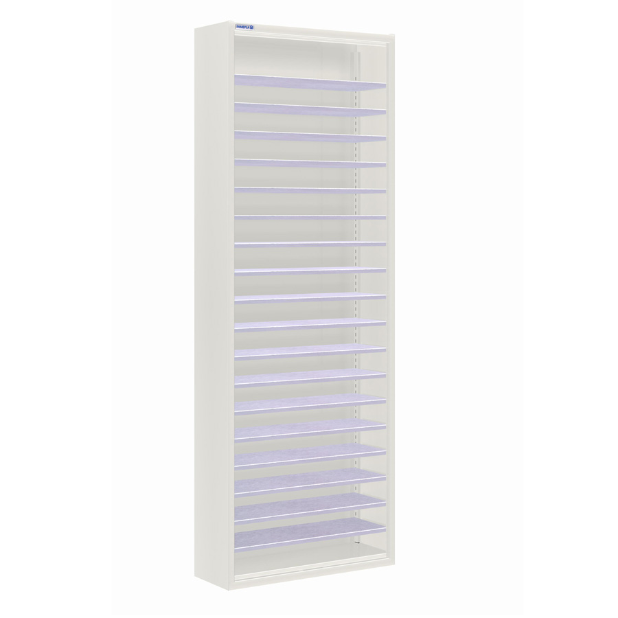 [025167] Armario metálico porta cajas sin puertas con 18 estantes regulables (sin cajas) - dim.: 700x270x2000h mm - Gris ral 7035