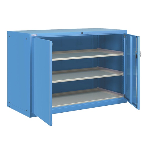[025168] Armario metálico para taller con puertas batientes y 3 estantes regulables - Dim.: 1431x725x1000h mm - Azul ral 5012