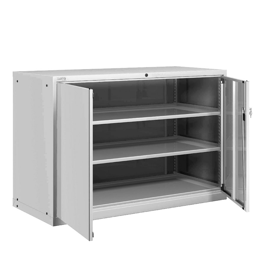 [025169] Armario metálico para taller con puertas batientes y 3 estantes regulables - Dim.: 1431x725x1000h mm - Gris ral 7035