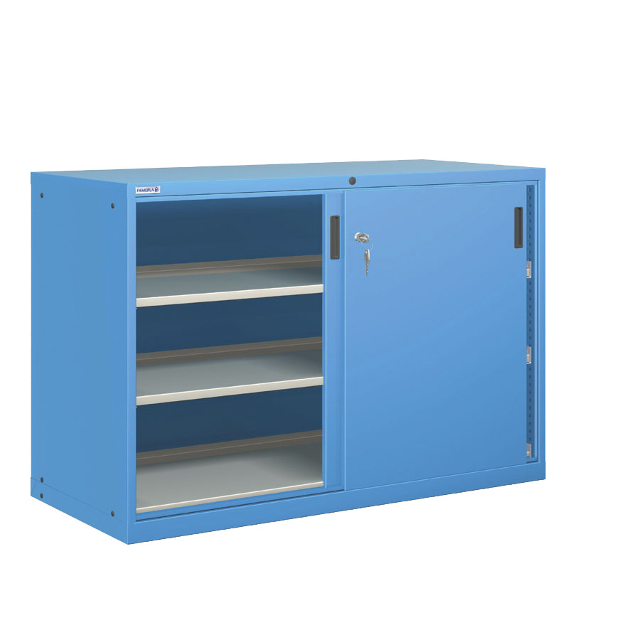 [025172] Armario con puertas correderas y 3 estantes regulables - Dim.: 1431x725x1000h mm - Azul ral 5012