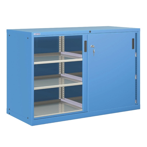[025174] Armario con puertas correderas, divisor y 6 estantes regulables - Dim.: 1431x725x1000h mm - Azul ral 5012