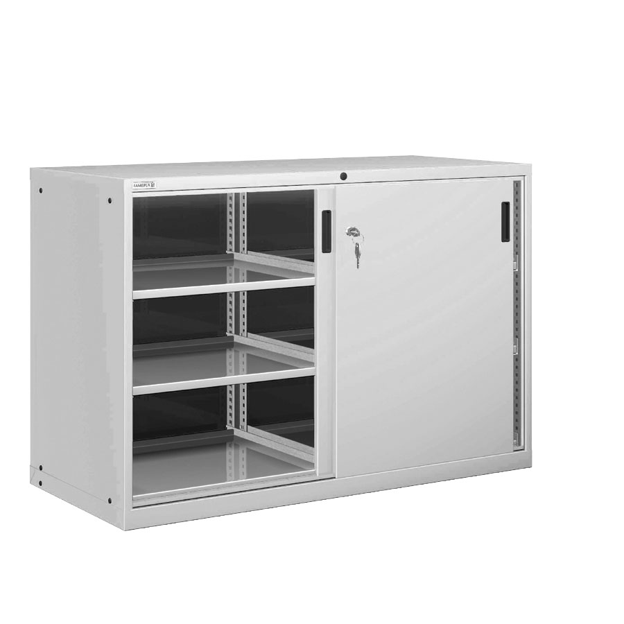 [025175] Armario con puertas correderas, divisor y 6 estantes regulables - Dim.: 1431x725x1000h mm - Gris ral 7035