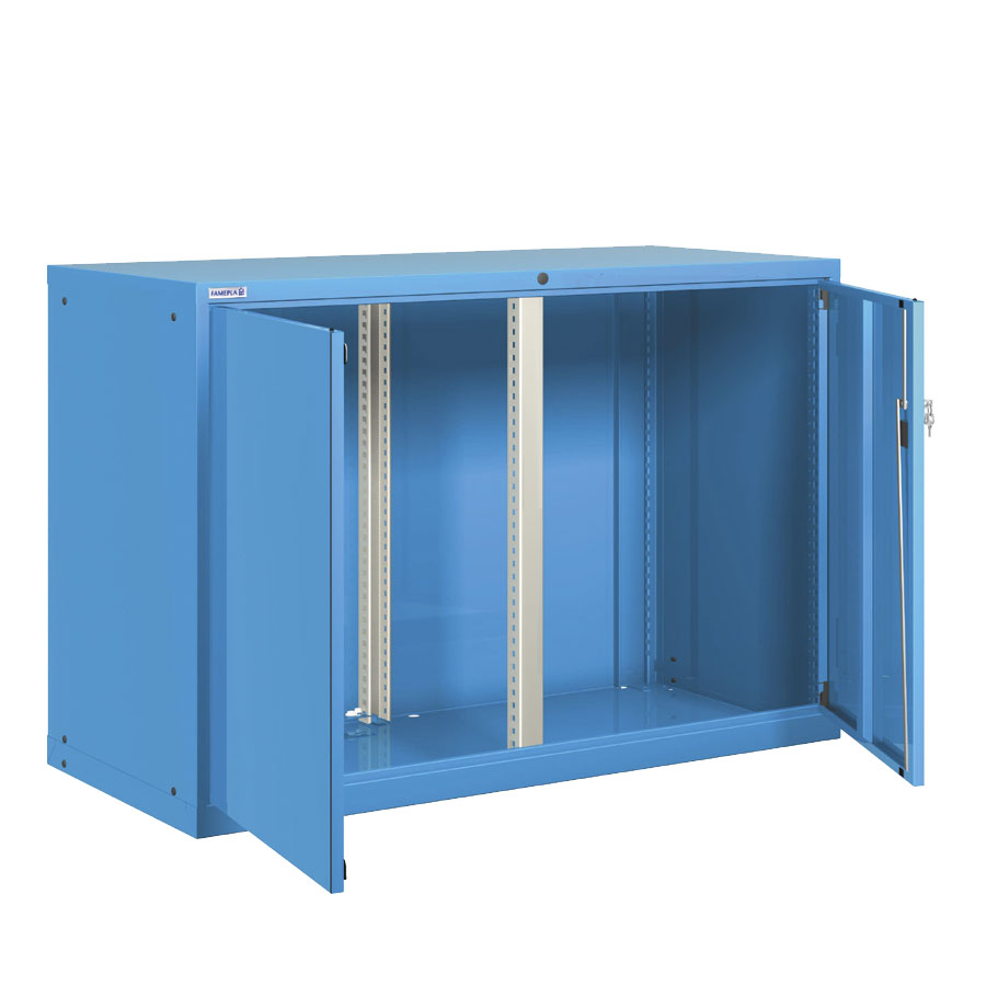 [025176] Armario metálico para taller con puertas batientes y divisor central - Dim.: 1431x725x1000h mm - Azul ral 5012