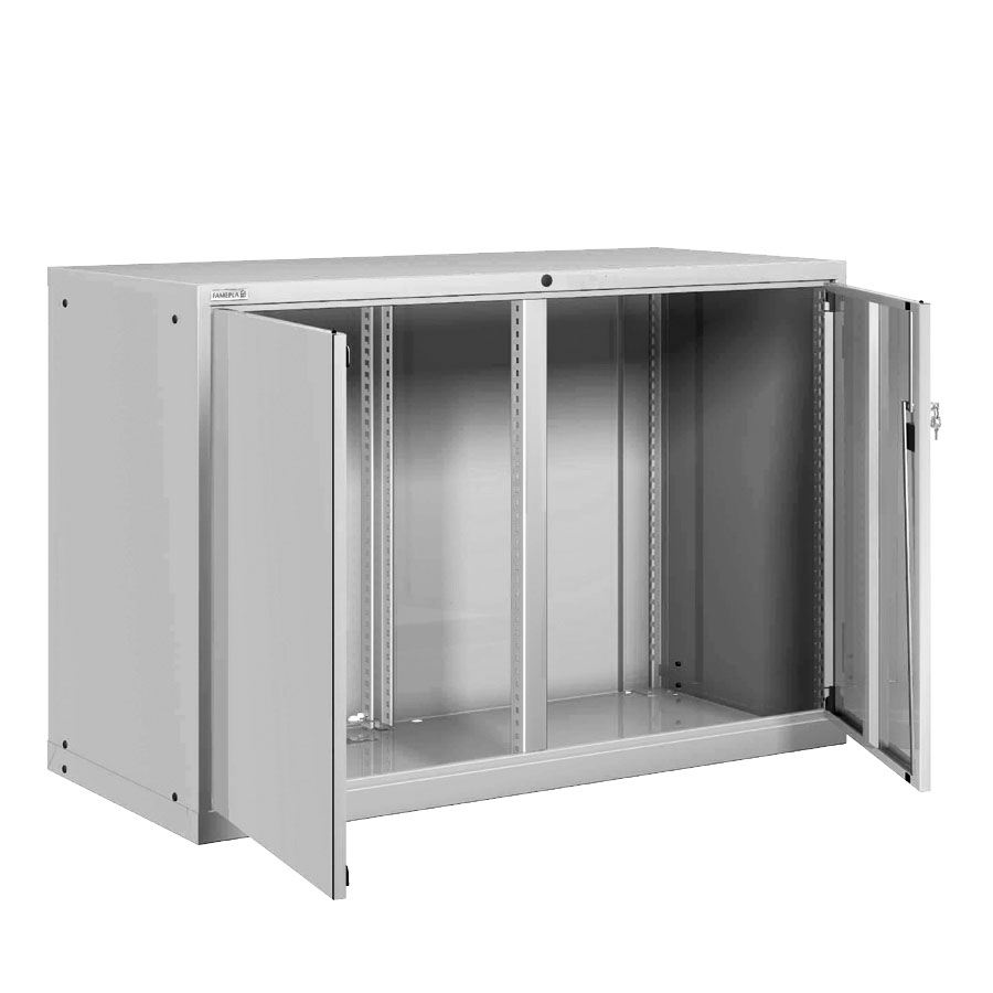 [025177] Armario metálico para taller con puertas batientes y divisor central - Dim.: 1431x725x1000h mm - Gris ral 7035