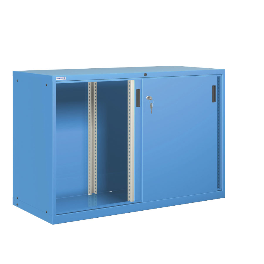 [025180] Armario con puertas correderas y divisor central - Dim.: 1431x725x1000h mm - Azul ral 5012